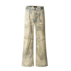 Printed Shell Pattern Denim Pants for Men and Women SSlimming Loose Fit Casual Wide Leg Trousers
