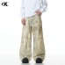 Printed Shell Pattern Denim Pants for Men and Women SSlimming Loose Fit Casual Wide Leg Trousers