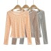 Wave dot slightly transparent neck hanging long sleeved top