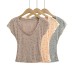 Thin polka dot slightly transparent V-neck Tencel short sleeved top for women