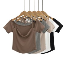 Hanging neck swinging collar short sleeved top Hanging neck swinging collar short sleeved top