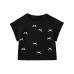 Sweet and spicy girl bow short sleeved round neck