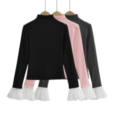 Splicing flared sleeve top for women