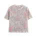Simple floral print round neck short sleeved knitted top