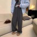 Herringbone Cuffed Two-Way Lazy Style Woolen Casual Wide-Leg Pants for Women High-Waist Slimming Straight Long Trousers