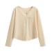 Small round neck half open collar long sleeved top for women