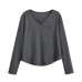 Small round neck half open collar long sleeved top for women