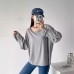 Solid color pullover long sleeved round neck loose casual women
