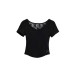 Lace patchwork back see through short sleeved T-shirt short top