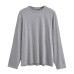 Solid color pullover long sleeved small round neck loose fitting women's T-shirt