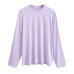 Solid color pullover long sleeved small round neck loose fitting women's T-shirt