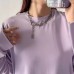 Solid color pullover long sleeved small round neck loose fitting women's T-shirt