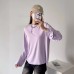 Solid color pullover long sleeved small round neck loose fitting women's T-shirt