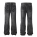 High Street Lightning Crack Washed Denim Trousers with Faded Cat Whiskers Loose Flared Jeans