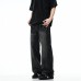 High Street Lightning Crack Washed Denim Trousers with Faded Cat Whiskers Loose Flared Jeans