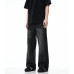 High Street Lightning Crack Washed Denim Trousers with Faded Cat Whiskers Loose Flared Jeans