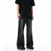 High Street Lightning Crack Washed Denim Trousers with Faded Cat Whiskers Loose Flared Jeans