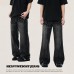 High Street Lightning Crack Washed Denim Trousers with Faded Cat Whiskers Loose Flared Jeans