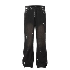 Dark Wash Distressed Fashion Loose Fit Casual Slimming Long Pants