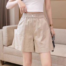 Cotton Elastic Shorts Women's Casual High Waist A-Line Wide Leg Four-Quarter Pants for Summer Thin and Slimming