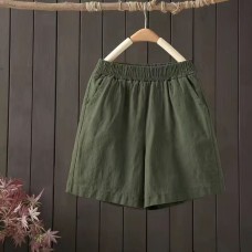 Casual High-Waist Shorts Women's Thin Fit Wide-Leg Trousers Women's Straight Leg Cotton Linen Five-Point Pants