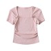 Square collar bow short sleeved T-shirt