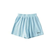 Short sleeved T-shirt elastic waist letter waffle embroidery wide leg shorts set