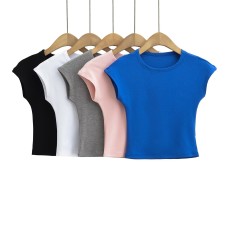 Simple round neck short sleeved top