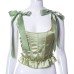 Fish bone waist cinched bow shoulder strap top for women Fish bone waist cinched bow shoulder strap top for women