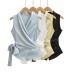 V-neck acetate satin lace up chiffon top