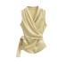 V-neck acetate satin lace up chiffon top