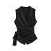 V-neck acetate satin lace up chiffon top