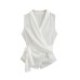 V-neck acetate satin lace up chiffon top