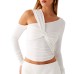Solid color twisted asymmetrical design long sleeved slim fit top for women's clothing