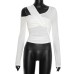 Solid color twisted asymmetrical design long sleeved slim fit top for women's clothing