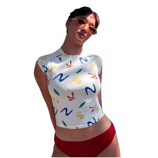 Color printed slim fit short half high neck top