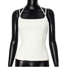 Versatile waist cinching slim fit solid color double rope short camisole top