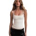 Versatile waist cinching slim fit solid color double rope short camisole top