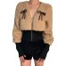 Bow V-neck long sleeved jacket for women's winter lamb wool waist slimming top