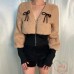 Bow V-neck long sleeved jacket for women's winter lamb wool waist slimming top