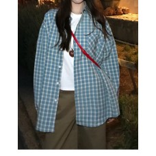 Vintage Plaid Shirt Women's  Thin Loose Collar Sunscreen Long Sleeve Blouse Outerwear Trendy