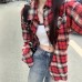 Retro Red Plaid Long Sleeve Shirt Women's Top Petite Lazy Style Jacket