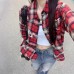Retro Red Plaid Long Sleeve Shirt Women's Top Petite Lazy Style Jacket