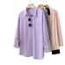 Purple Spliced Striped Polo Collar Shirt Women's Casual Loose Long Sleeve Blouse Design Sense