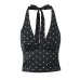Deep V-neck polka dot halter vest+high waisted A-line skirt