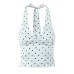 Deep V-neck polka dot halter vest+high waisted A-line skirt