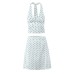 Deep V-neck polka dot halter vest+high waisted A-line skirt