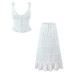 Embroidered fishbone camisole top+high waisted lotus leaf edge skirt