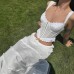 Embroidered fishbone camisole top+high waisted lotus leaf edge skirt