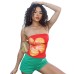Strapless flower print exposed navel short summer top women's clothing